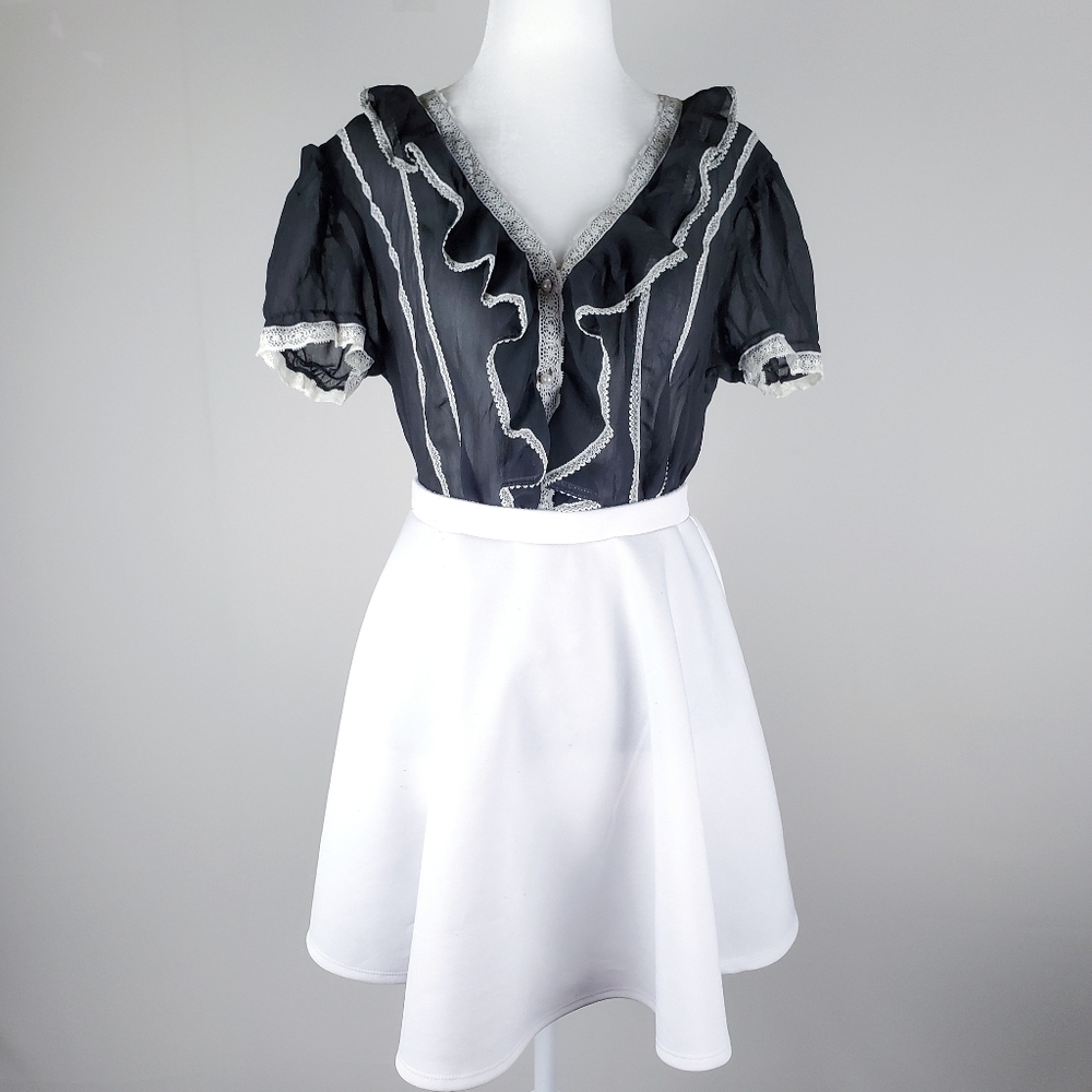 Heart Soul Black Sheer Ruffled Lace Pearl Blouse